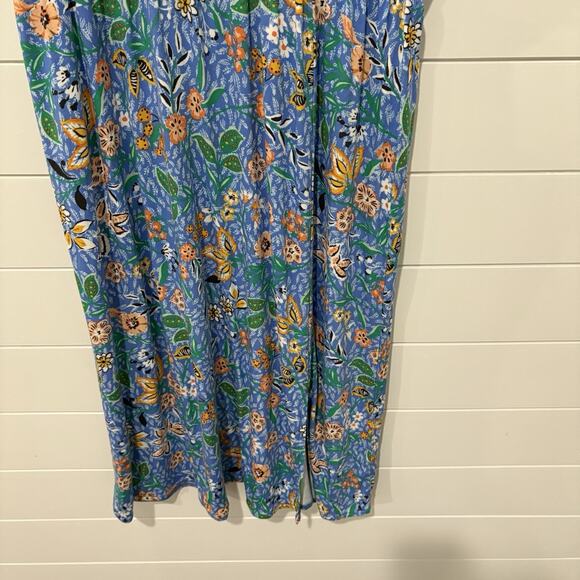 Ann Taylor LOFT OUTLET | Dress Midi Floral Blue Short Sleeve- Large Petite - Picture 3 of 8